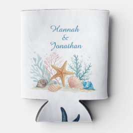 Porta-lata Tropical Coastal Beach Wedding Watercolor Seashell