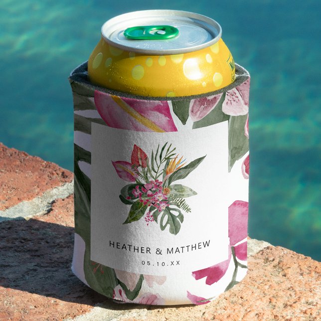 Porta-lata Tropical Colorido (Colorful Tropical Floral Can Cooler by Painted Paperie
)