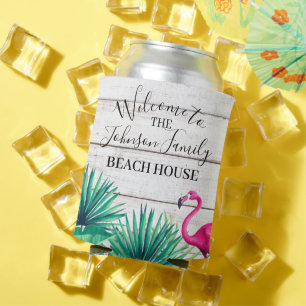 Porta-lata Tropical Floral Family Name Beach House Welcome