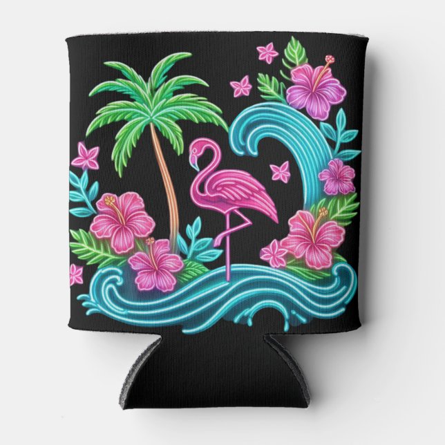 Porta-lata Tropical Neon Flamingo (Frente)