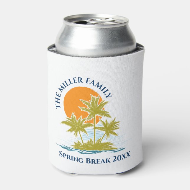 Porta-lata Tropical Palm Tree Beach Trip Sunset Cut. (Can Front)