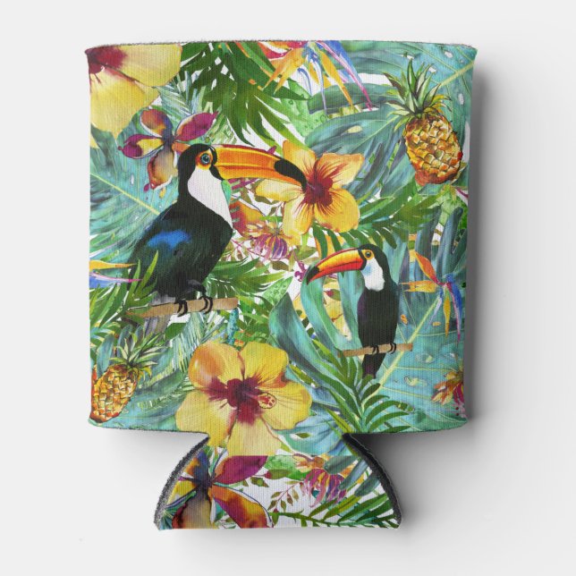 Porta-lata Tropical Toucan Party Palm Pineapple Modern (Frente)