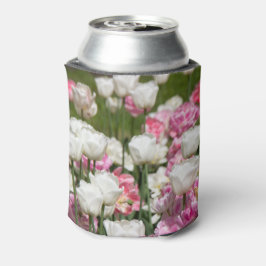 Porta-lata Tulipas brancas e cor-de-rosa brilhantes num dia e