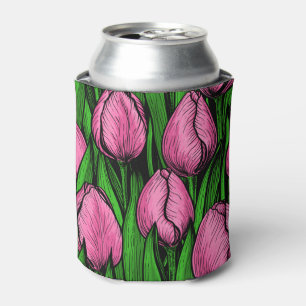 Porta-lata Tulipas cor-de-rosa com folhas verdes
