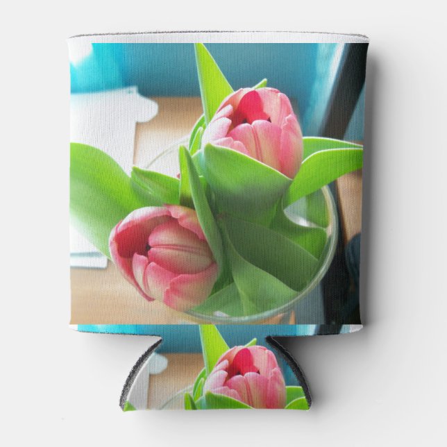 Porta-lata Tulipas de desktop rosa (Frente)