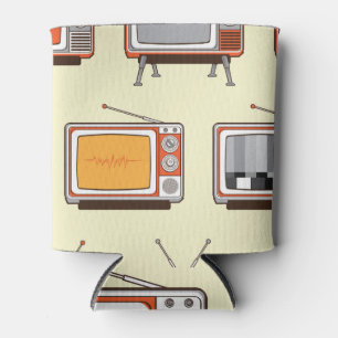 Porta-lata TV retrô colorida, padrão de safra