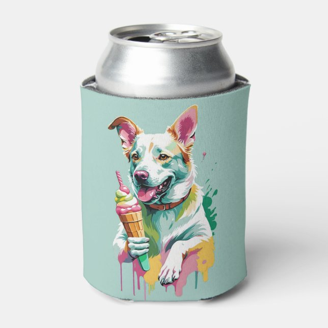 Porta-lata Um cachorro feliz comendo um sorvete (Can Front)