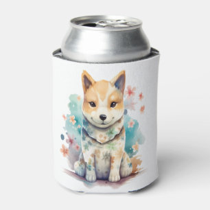 Porta-lata Um cãozinho simpático e educado num floral