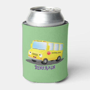 Porta-lata Um desenho animado de ônibus escolar amarelo boni