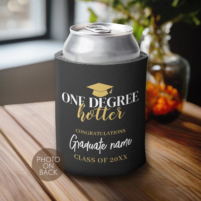 Porta-lata Um grau mais quente - Graduação Dourada a preto 1  (Custom Can Cooler)
