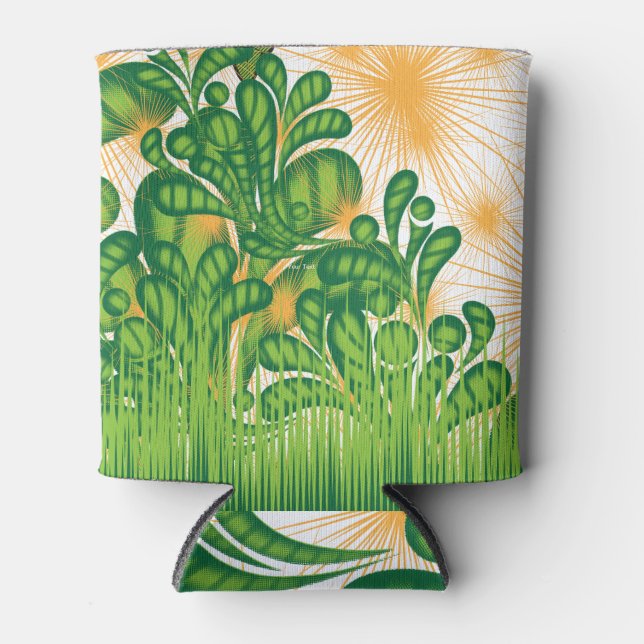 Porta-lata Um padrão artístico verde e dourado representando  (Frente)