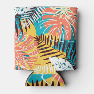 Porta-lata Um padrão colorido de folhas da selva tropical.