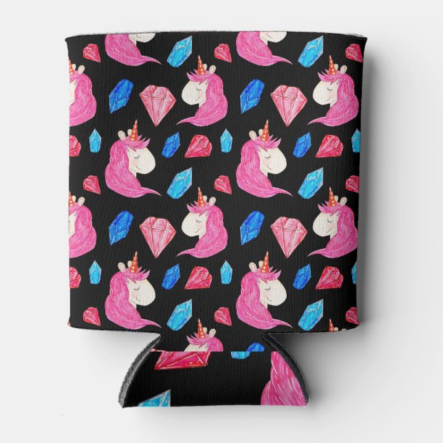 Porta-lata Unicórnio, cristais: padrão mágico de aquarela. (Frente)