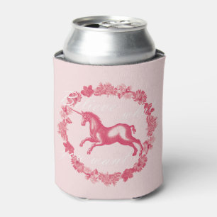 Porta-lata Unicórnio rosa e flores