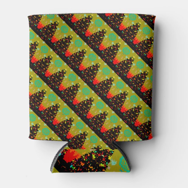 Porta-lata Unusual Fun Trendy Christmas Tree Folk Art (Frente)