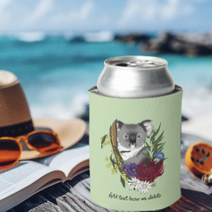 Porta-lata Urso Coala Fofo Verde Vida Selvagem Floral Austral