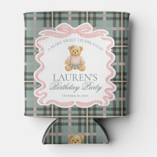 Porta-lata Urso de Laço Coquete Rosa Favor de Aniversário Xad