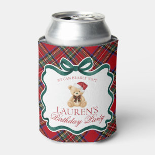 Porta-lata Urso de Natal Xadrez Tartã Vermelha Favor de Anive