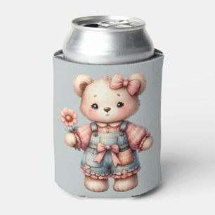 Porta-lata Urso de pelúcia pastel segurando flor vestindo mac
