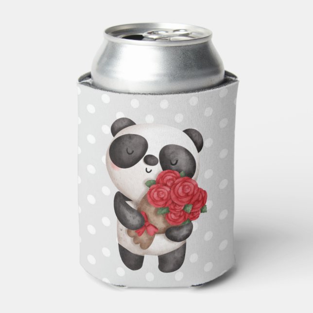 Porta-lata Urso Panda Bonito com Rose Bouquet (Can Front)