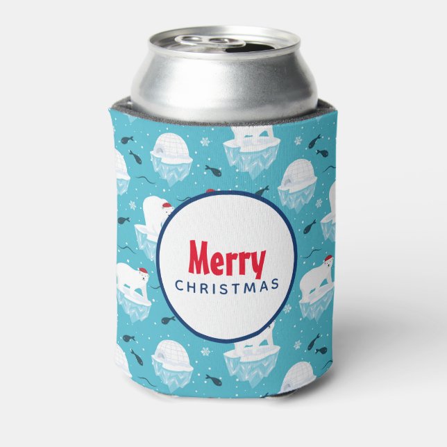 Porta-lata Ursos Polares Bonitos em Santa Hats, Padrão de Nat (Can Back)