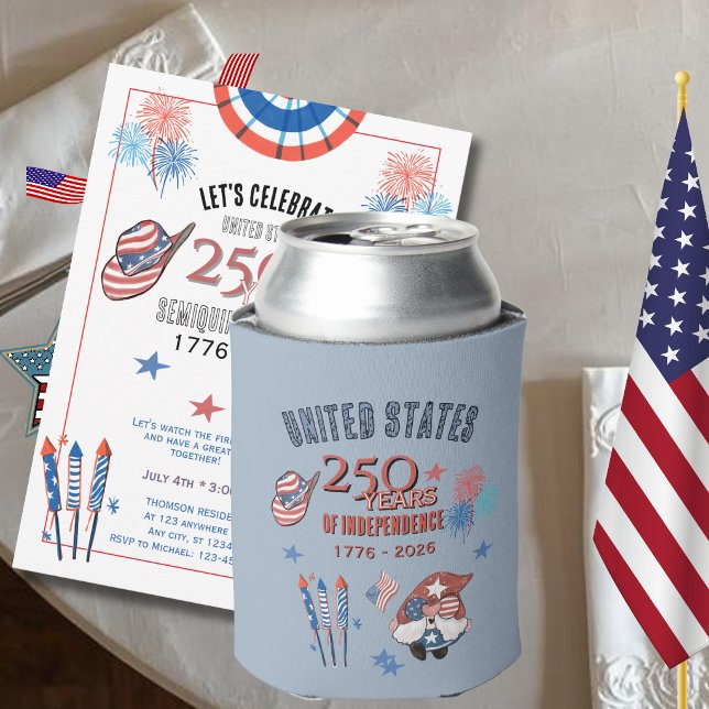 Porta-lata USA 250th Anniversary Patriotic Gnome Can Cooler  (USA 250th Anniversary Patriotic Gnome Can Cooler)
