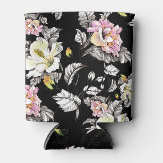 Porta-lata Válida Aquarela Floral: Fundo Preto