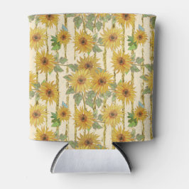 PORTA-LATA VERDE COM FLORES AMARELOS E DOURADOS