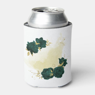 Porta-lata verde esmeralda floral dourado