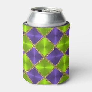 Porta-lata Verde limão e roxo com quadrados Dourados