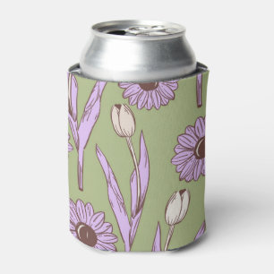 Porta-lata Verde Purple Floral Watercolor Bebida Botânica