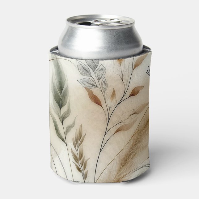 Porta-lata Verde Sutil Botânico Moderno Casamento Boho (Can Front)
