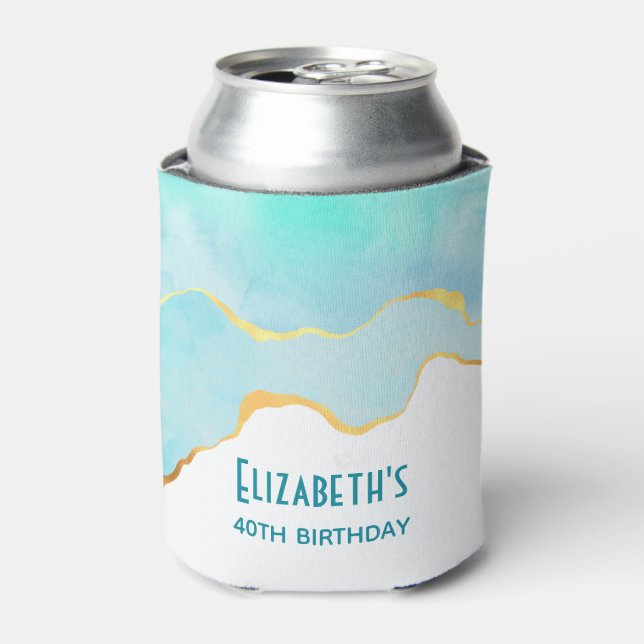 Porta-lata Verde tropical tranquilo com aniversário Dourado n (Can Front)