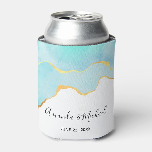 Porta-lata Verde tropical tranquilo com casamento Dourado na  (Can Front)