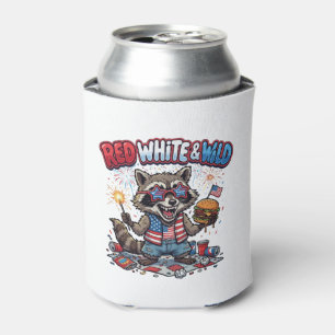 Porta-lata Vermelho Branco e Guaxinim Selvagem 4 de Julho