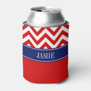 Porta-lata Vermelho Branco LG Chevron Azul-Marinho Monograma