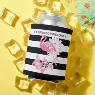 Porta-lata Vibes de Flamingo Rosa Apenas Listras Preto e Bran