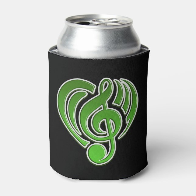 Porta-lata Vibrações Musical Love Green Heart Music Note DJ (Can Front)