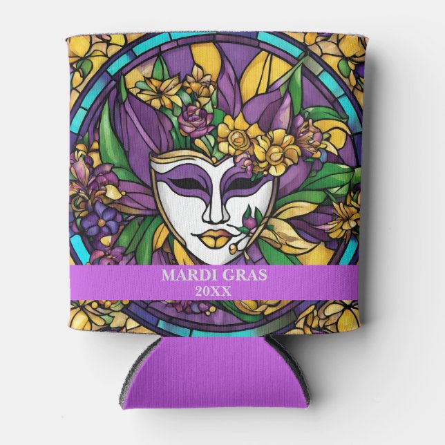 Porta-lata Vidro Mantejado de Faux Personalizado Mardi Gras J (Frente)
