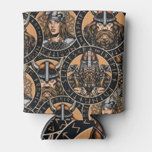 Porta-lata Viking Warriors: Padrão Colorido de Vintage