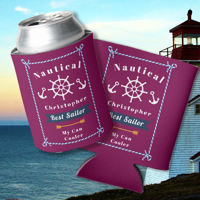 Porta-lata Vinho Náutico do Melhor Marinheiro Vermelho (Nautical Best Sailor Wine Red Can Cooler.)