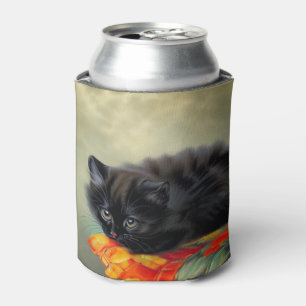 Porta-lata Vintage Black Kitten com Red Flower Blanket