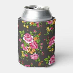 Porta-lata Vintage floral com rosas cor-de-rosa