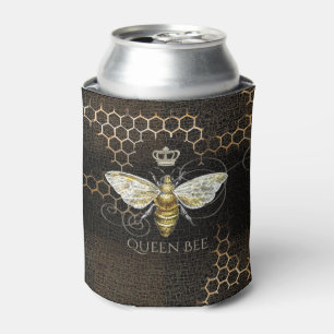 Porta-lata Vintage Queen Bee Royal Crown Honeycomb Black