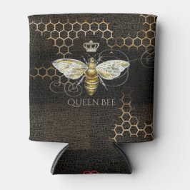 Porta-lata Vintage Queen Bee Royal Crown Honeycomb Black