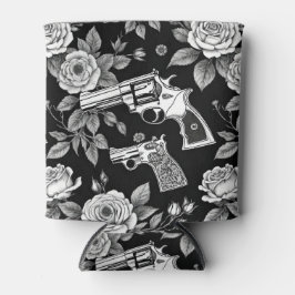 Porta-lata Vintage Revolver Preto e Branco Ilustração Floral