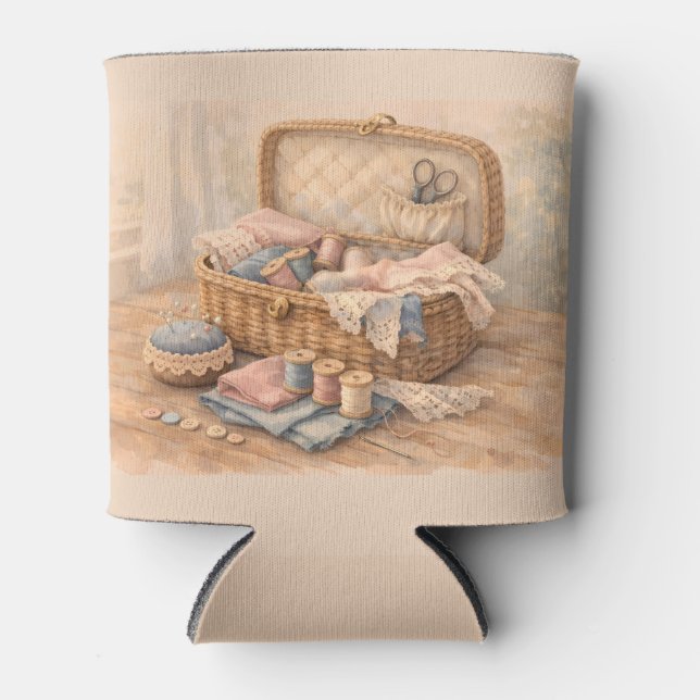 Porta-lata Vintage Sewing Basket Cottagecore Pastel (Frente)