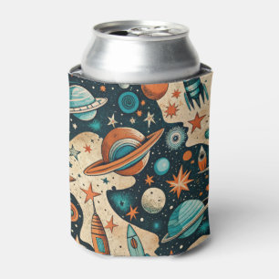 Porta-lata Vintage Spacecraft Rocket ships Pattern - Cosmos(4