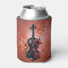 Porta-lata Violino preto gótico com rosas vermelhas