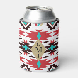 Porta-lata Visão Nativa Americana do Monograma de Teal Vermel